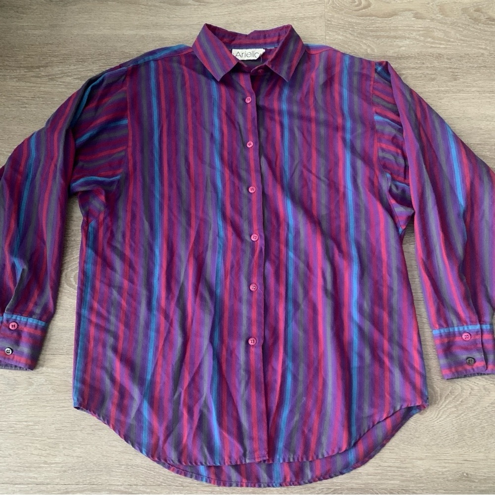 Vintage Ariella Purple Striped Button Down Size 12